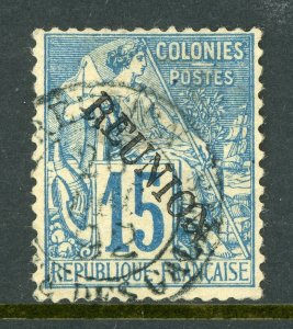 Reunion 1891 French Colonial Overprint 15¢ Blue VFU T464