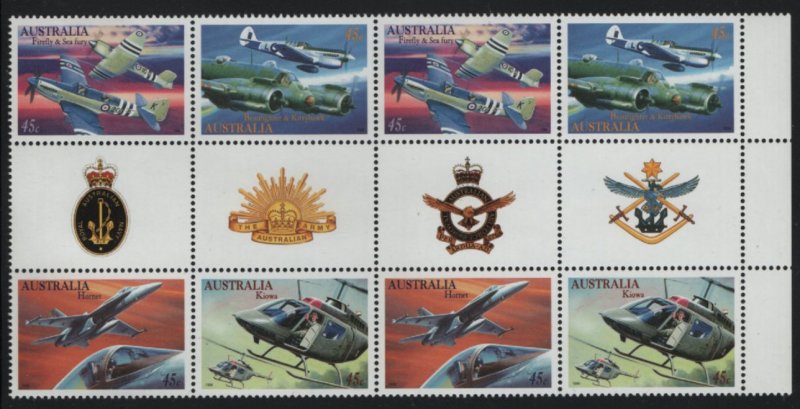 Australia 1996 MNH Sc 1484a 45c Military Planes and helicopters Gutter Blocks...