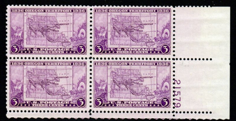 SC# 783 - (3c) - Oregon Territory Centenial, MNH plate block/4 - LR # 21579