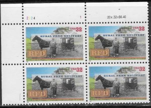 US #3090  32c Rural Free Delivery  Plate Block of 4 CV $3.50