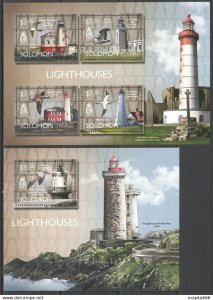 2014 Solomon Islands Lighthouses Marine Life Birds #2752-56 1+1 ** Ls262