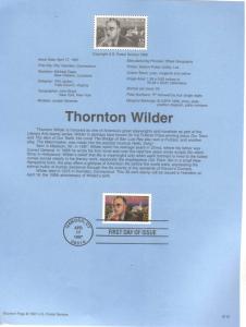 USA 3134 THORNTON WILDER SOUVENIR PAGE