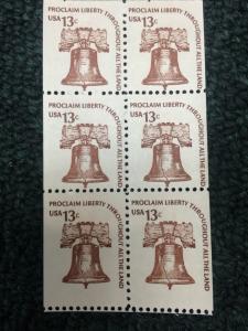 .13 Liberty Bell Booklet Pane Of 6.  Tab At The Bottom. MNH