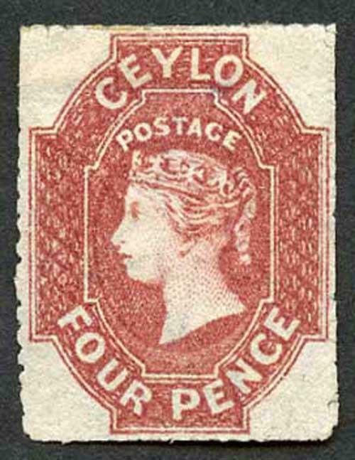 Ceylon SG30 4d Rose-red Wmk Star Rough Perf 14 to 15.5 cat 130 pounds