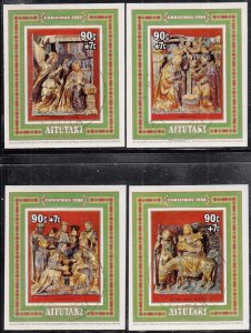 Aitutaki 1984 used Sc 360-363 Souvenir sheets Nativity figurines Christmas