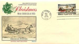 First Day Cover, 10 Cent Christmas Currier & Ives Stamp