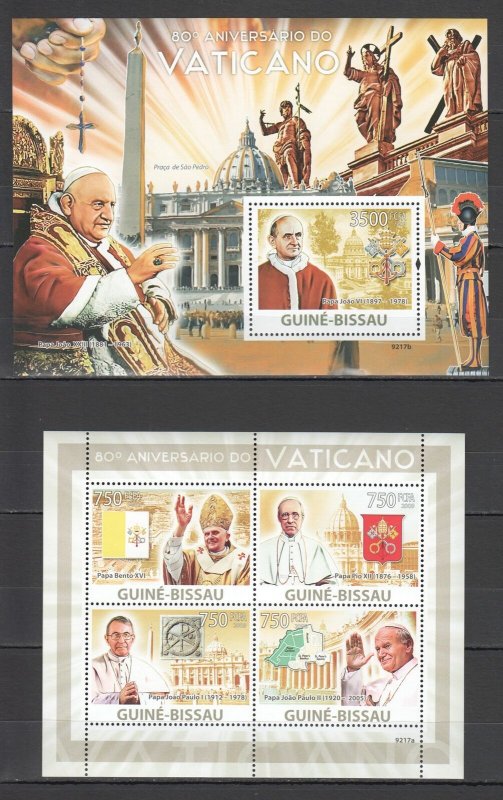 B0990 2009 Guinea-Bissau Pope John Paul Ii 80Th Anniversary Vatican 1Kb+1Bl Mnh