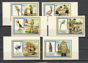 Fujeira, Mi cat. 1012-1017 B. Scouts & Birds, IMPERF issue. ^