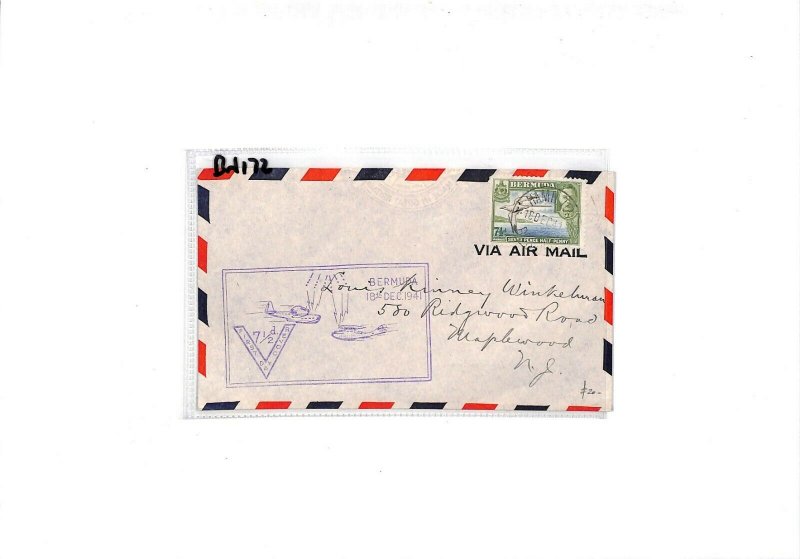 BERMUDA FIRST DAY COVER FDC Air Mail 7½d VICTORY *V* CACHET FDC 1941 BN172