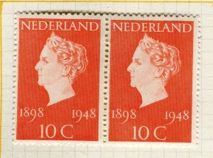 NETHERLANDS; 1948 early Wilhelmina Jubilee issue Mint hinged Pair 10c.