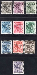 MOMEN: FRENCH ST PIERRE SC #J48-J57 1942 MINT OG H LOT #65958