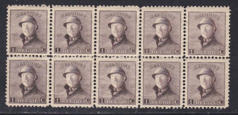 Belgium # 124, King Albert in Trench Helmet, NH Block of Ten