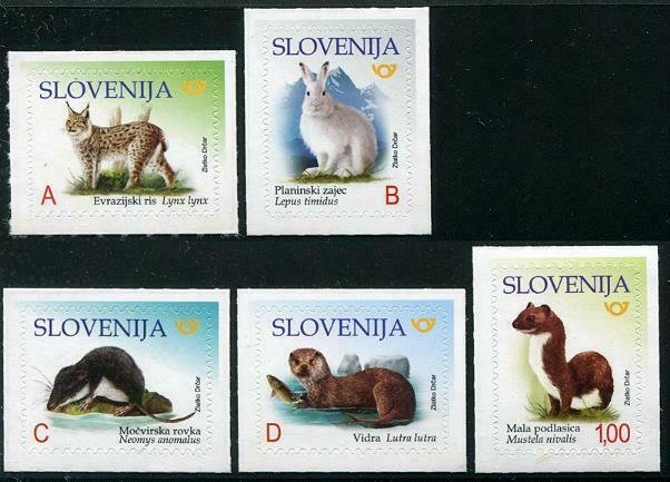 HERRICKSTAMP NEW ISSUES SLOVENIA Sc.# 1285-89 Endangered Animals Self-Adh.