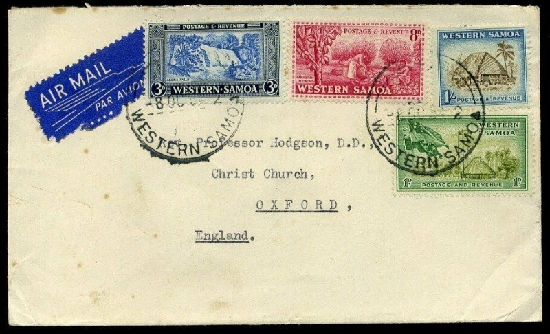 Western Samoa Airmail 1954 3d, 8d, 1d, & 1/ Airmail to Oxford