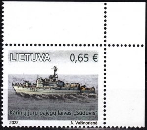 LITHUANIA 2022-13 Navy History: War Ship. Suduvis Minesweeper,. CORNER MNH