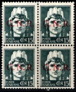 1944 Italy Sassone #- 476 15 Centesimo Overprinted G.N.R. (Verona Overprint)