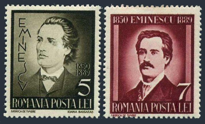 Romania 491-492,hinged.Michel 596-597. Michail Eminescu,poet,1939.