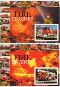 Angola 2002 FIRE ENGINES - FIRE BRIGADE  2 Souvenir Sheets Perforated MNH