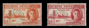 St. Kitts-Nevis #91-92S Cat$95, 1946 Peace, set of two, perforated Specimen, ...