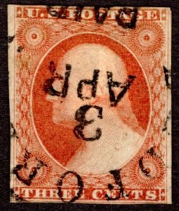 1855, US 3c, Washington, Used, Sc 11