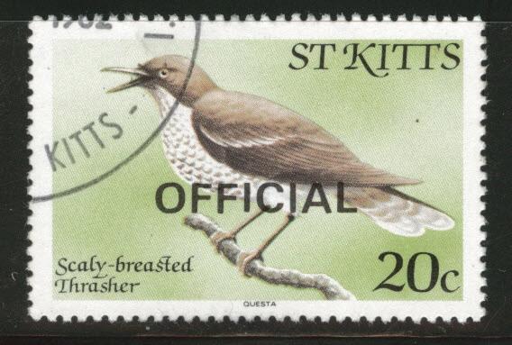 St Kitts Scott o12 used 1981 Official bird stamp