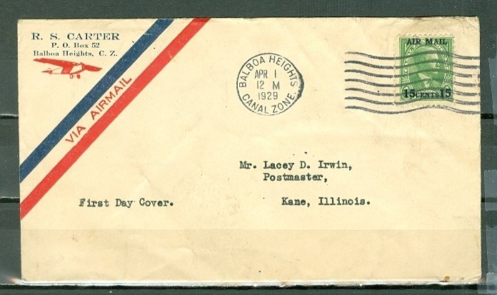 CANAL ZONE 1929 #C1 on FDC to US