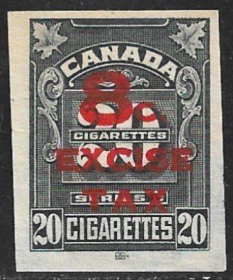 CANADA SERIES C 8c on 20 CIGARETTE TAX PAID REVENUE Brandon C-602 Used