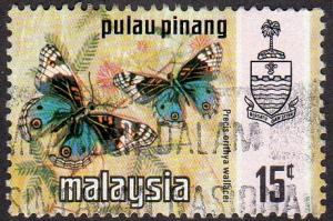 Malaysia - Palau Pinang 79 - Used - 15c Blue Pansy Butterfly (1971)