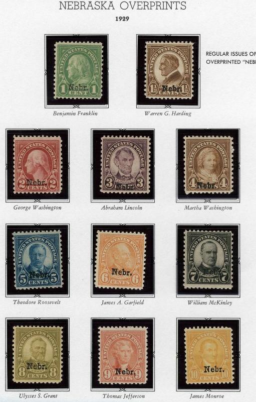 US Sc 669-679 VF Original Gum Hinged Nebr. Overprint Complete Set