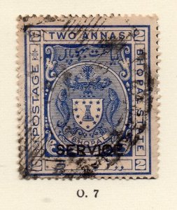 Bhopal 1930s Early Issue Fine Used 2a. Service Optd NW-256584