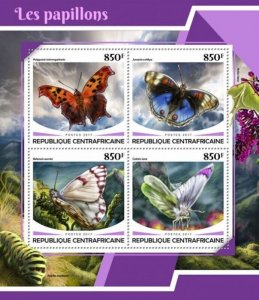 Central Africa - 2017 Butterflies - 4 Stamp Sheet - CA17710a