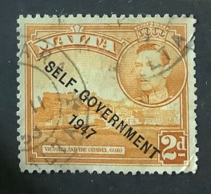 Malta 1953 Scott 237 used - 2p, King George VI & 	Victoria and the Citadel, Gozo