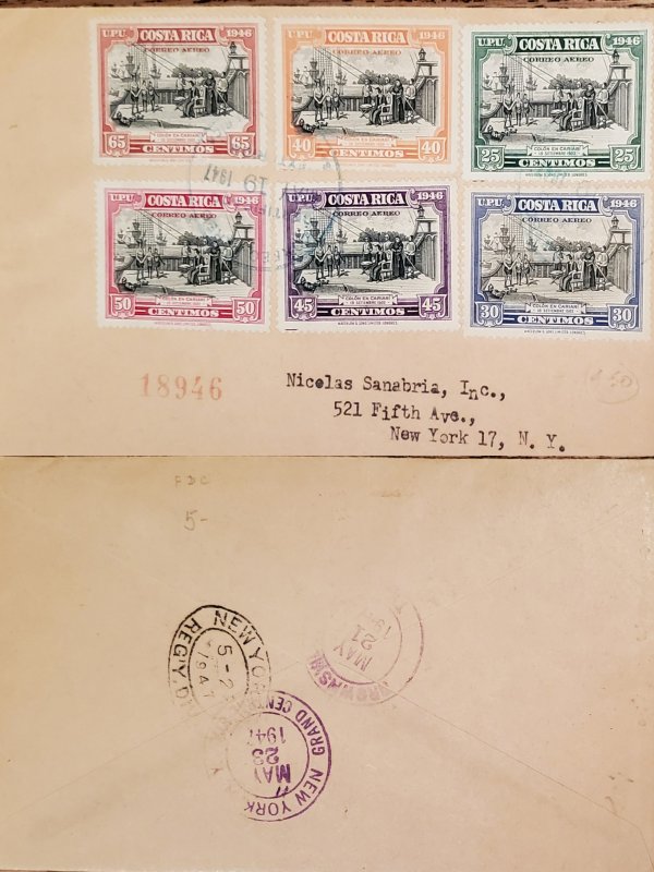 J) 1947 COSTA RICA, COLON, MULTIPLE STAMPS, AIRMAIL, CIRCULATED COVER, FROM COST