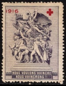 1916 WW I France Propaganda Charity Stamp Red Cross We Want To Win, We Will Win