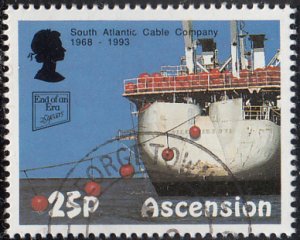 Ascension 1993 used Sc #563 25p Cable ship South Atlantic Cable Co 25th ann