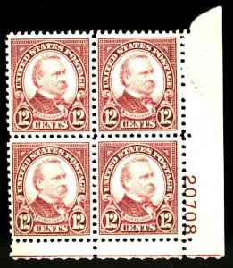 U.S. #693 MINT PL# BLOCK OF 4 OG NH