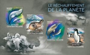 CENTRAFRICAINE 2014 SHEET GLOBAL WARMING PENGUINS SEALS MARINE LIFE DOLPHINS