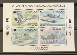 Barbados 1993 Scott 846 sheetlet of 4 MNH - aircrafts,  Royal Air Force, 75th