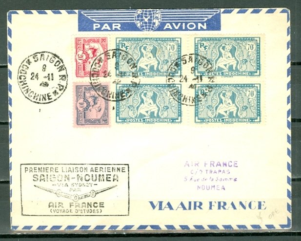 INDO-CHINA 1948 VOYAGE D'ETUDES SAIGON to NOUEMA ...AIR FRANCE COVER