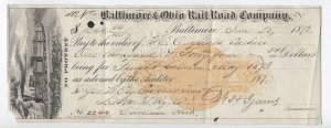 1873 RN-C1 revenue  paper draft Baltimore & Ohio Railroad vignette [6412.31]