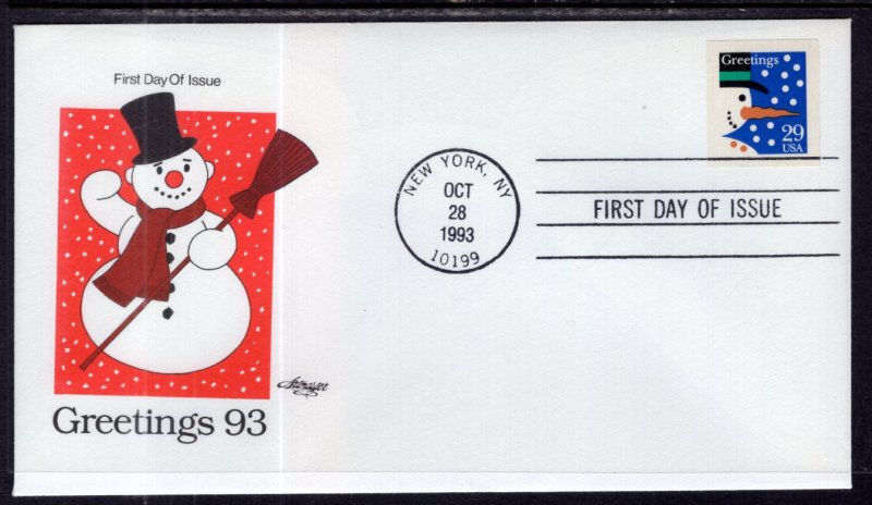 US 2803 Christmas Snowman Artmaster U/A FDC