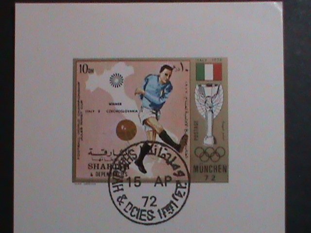​SHARJAH 1972-OLYMPIC GAMES MUNICH'72- SOCCER-ITALY IMPERF-CTO S/S SHEET VF