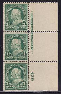 279 VF Plate # strip of 3 OG never hinged nice color scv $ 85  ! see pic !