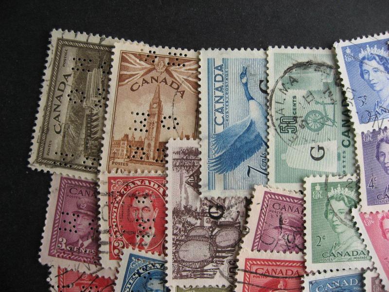 Canada 39 different used official overprinted or perfin stamps, nice group here!