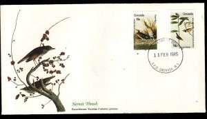 Audubon's Birds of the World #77a-Grenada-Hermit Thrush-Hooded Warbler-FDC-highl