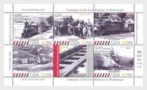 Montenegro 2008 100 years of the first Montenegro railway Trains block MNH