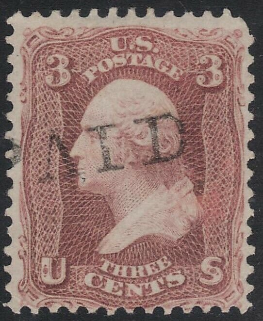 US Scott # 65 3c Washington Dark Shade / Paid Fancy Cancel