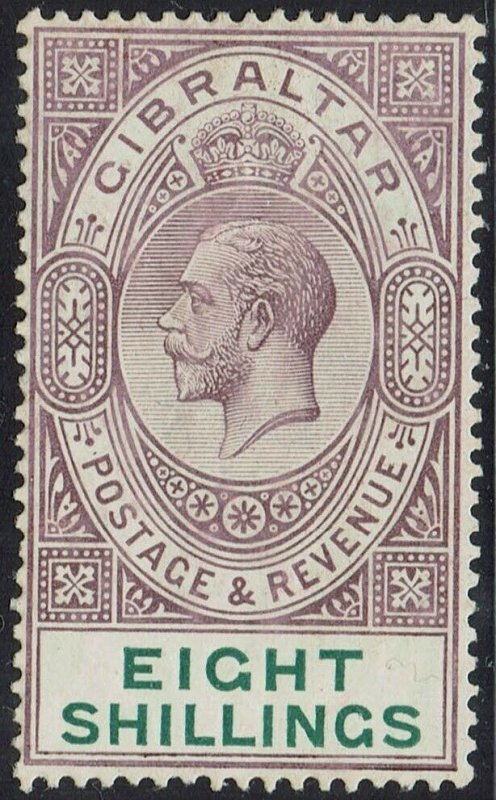 GIBRALTAR 1912 KGV 8/- WMK MULTI CROWN CA 