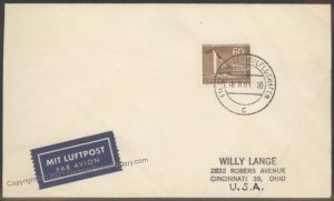 Germany West Berlin Mi151 60pf  Post WWII Cover to USA 104054