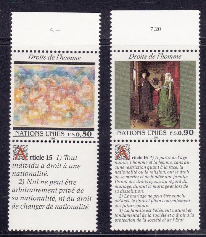 NH U.N. ... Tabs, - Rights, Mint # Geneva 209-210, Human French